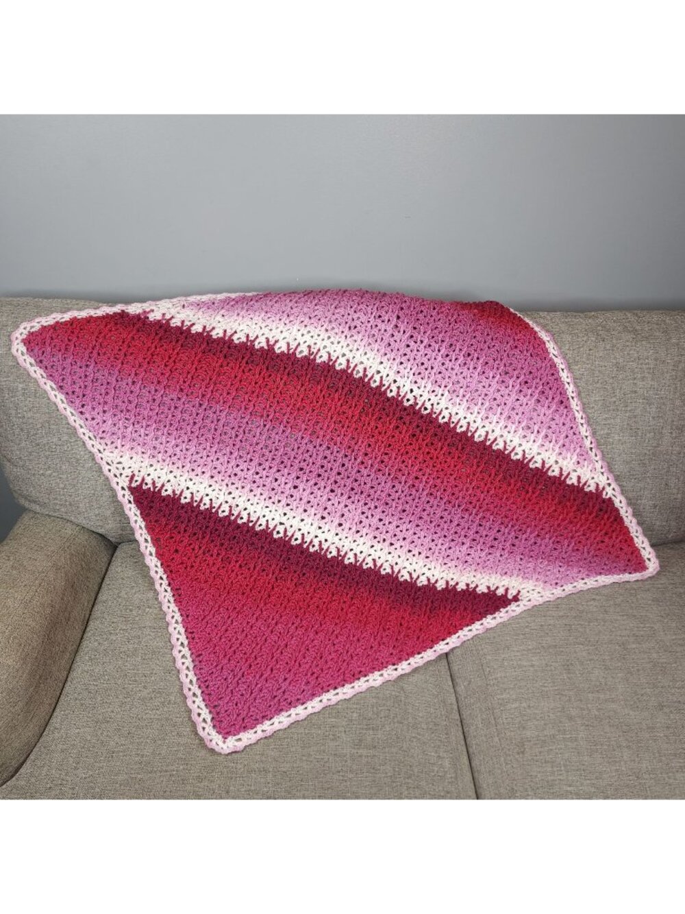 Jacobs Ladder Afghan Crochet Throw Blanket 36 X36" Lion Yarn Cupid Pink Handmade